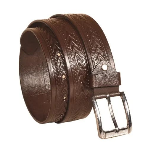 Pattern Leather Belt- Brown