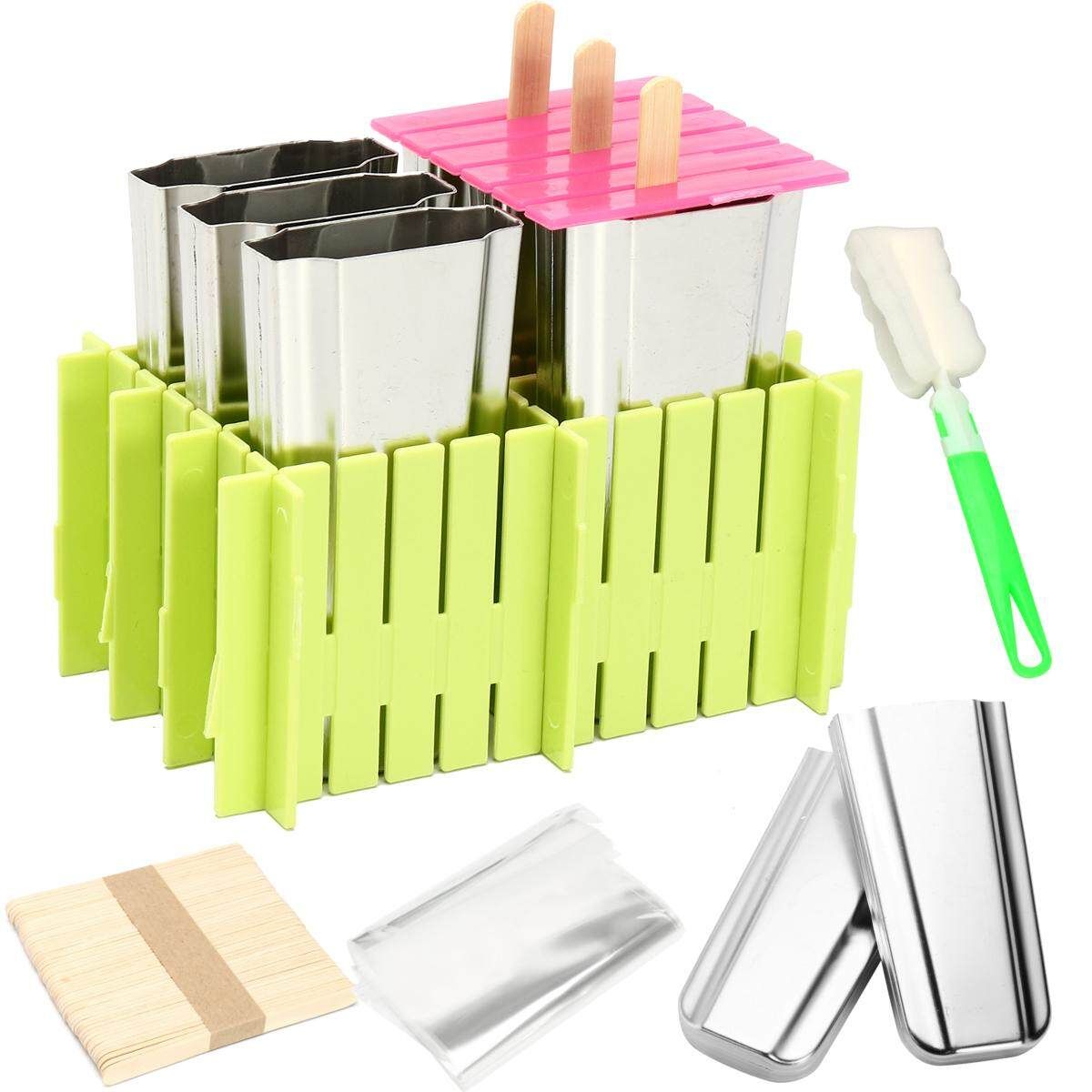 6 Mould Stainless Steel Mold Ice Lolly Popsicle Ice Holder Commercial 6 Beans   Plastic Rack
