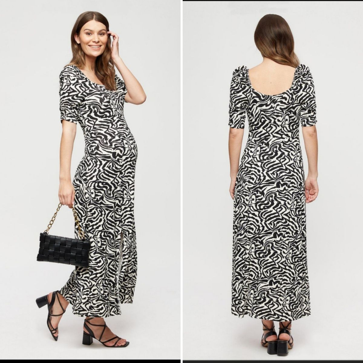 Short Sleeves Print Design Midi Split Maxi Maternity Dress