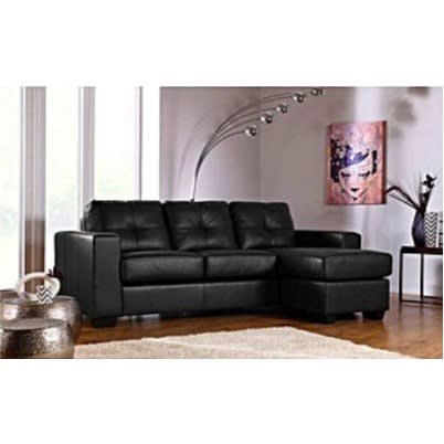 5 Seater L Shape Black Leather
