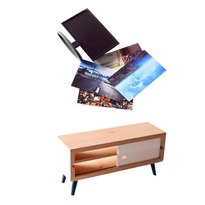 Television + TV Stand For 1/12 1/6 Dollhouse Mini Living Room