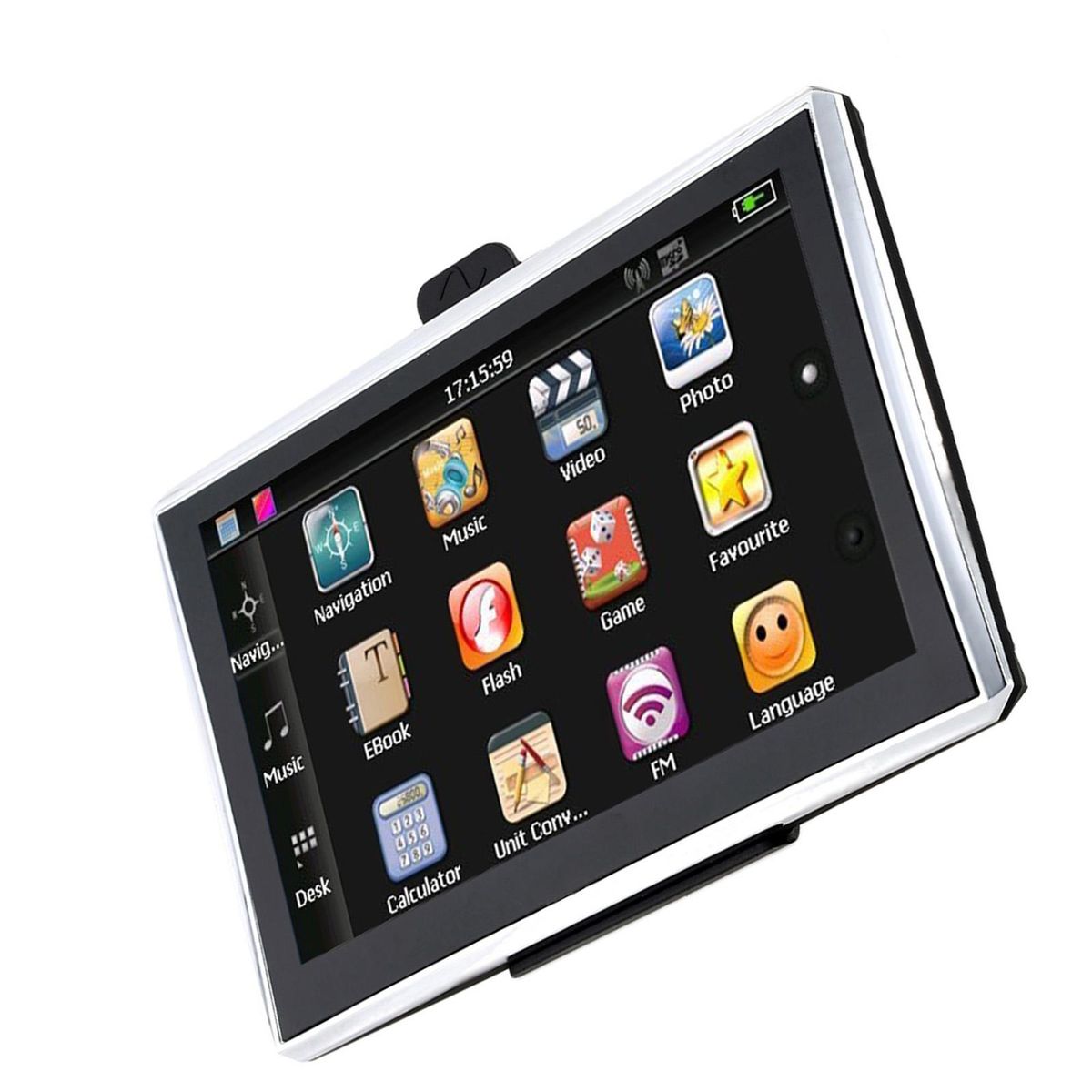 7'' HD Touch Screen Portable GPS Navigator 128MB RAM 4GB ROM FM MP3 Video Play Car Entertainment System with Back Support +Free Map