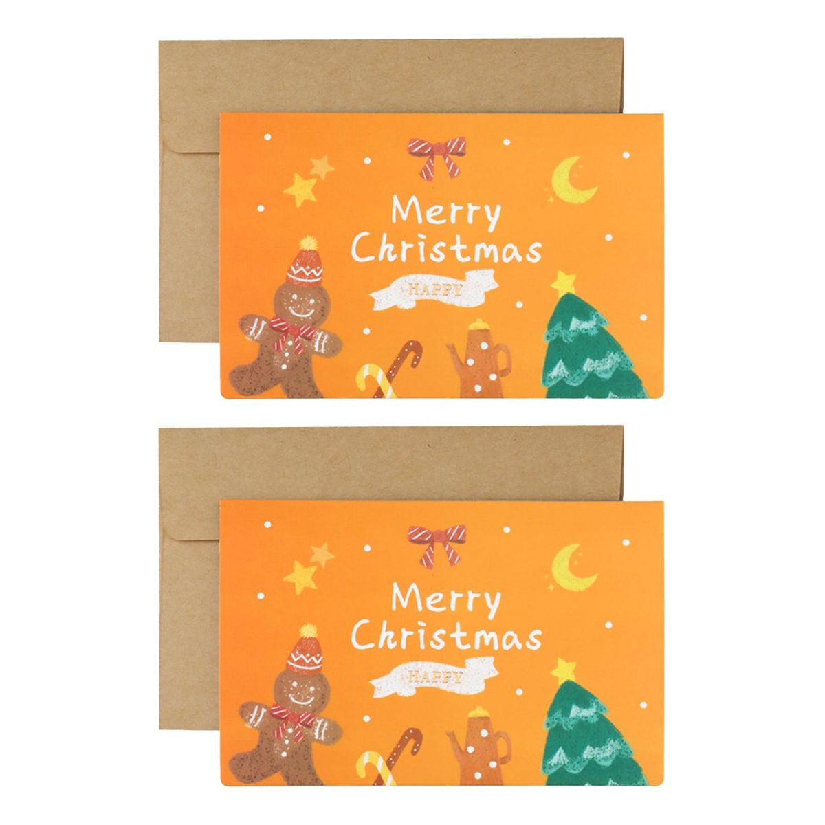 Cartoon Snowman Christmas Card Festive Greetings Set for Holiday Orange