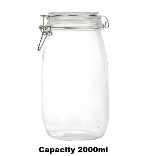 Transparent Glass Mason Jar + Airtight Leak Proof Steel Clamp Lid - 2000ml