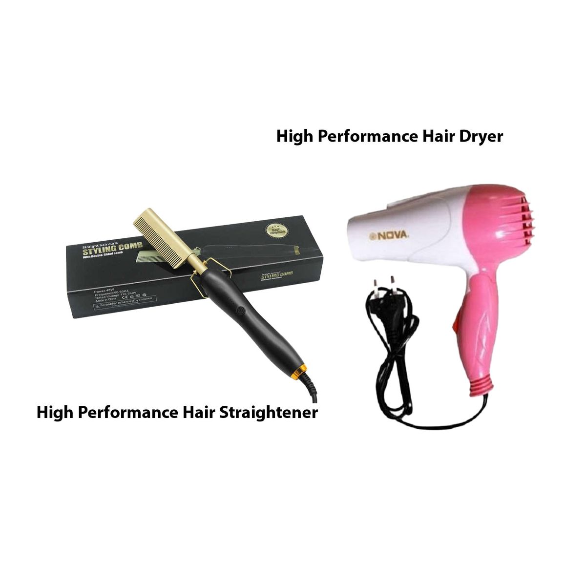 High Performance Hair Straightener / Hot Comb + Hair Dryer