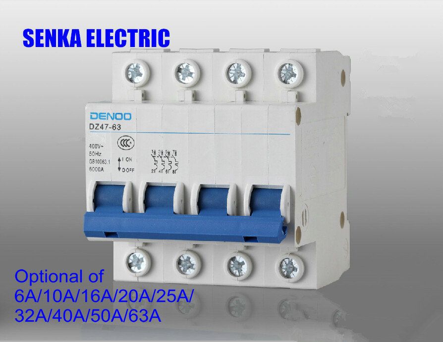 10A Mini 6A 16A Type 400V~ Circuit Breaker MCB 4P 50HZ 60HZ