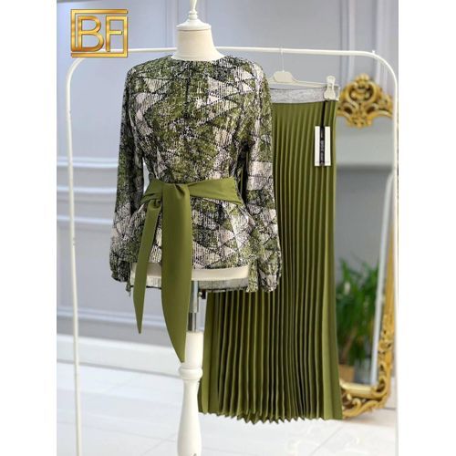 Turkey Pleated Skirt  With Matching Top-Green