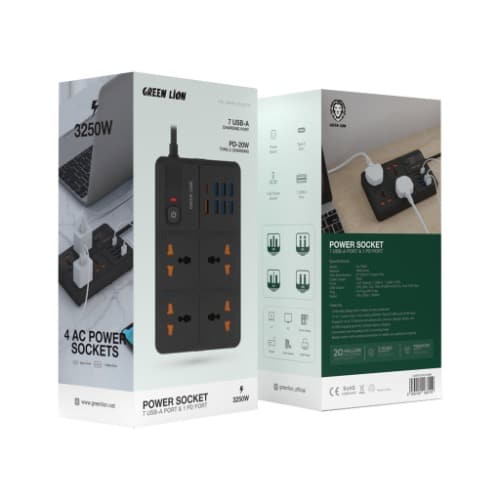 Green Lion Uk Power Socket 7 Usb-a Port & 1 Pd Port - Black
