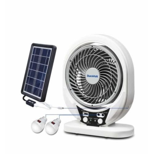 Rechargeable Table Fan With Solar Panel And Led Bulbs - 7"