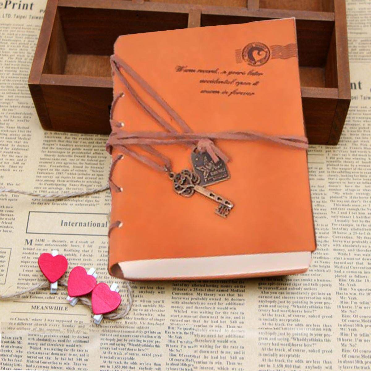 Vintage Leather Key Retro Notebook Journal Diary String Sketchbook Blank Pages Orange