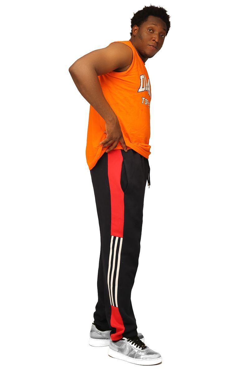 Comfortable Red & White Stripes On Black Joggers/Sweatpants