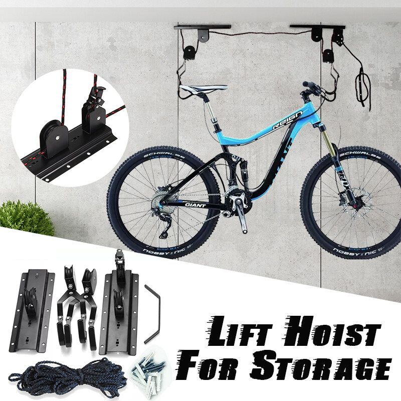Kayak Hoist Canoe Boat Bike Lift Pulley System Garage Ceiling Storage Rack Bicycle Rack With 15M Rope Capacity Load 60KG