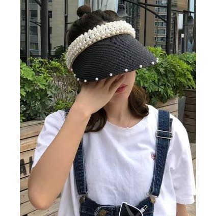 Women's Clustered Pearl Visor Hat - Black