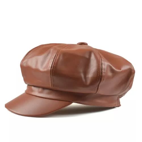 Vintage Pu Leather Face Cap - Brown