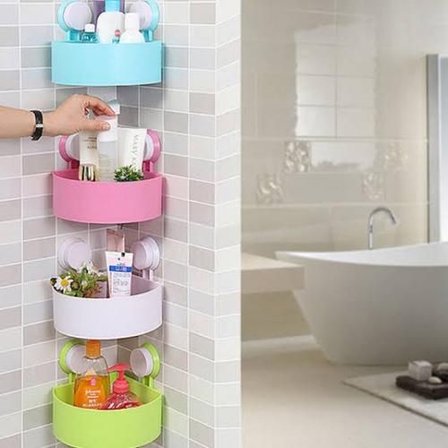 4pcs Sucker Corner Shelf Bathroom & Kitchen Storage Rack - Multicolour...