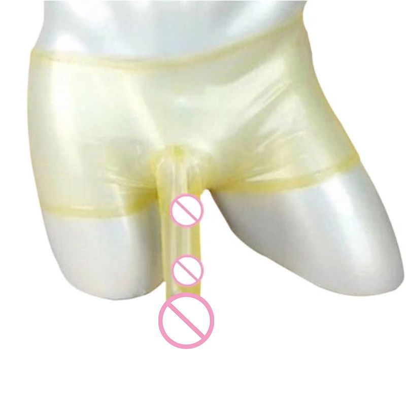 Y Man Transparent Latex  Shorts Rubber Boxer Underwear Fetish With Condom