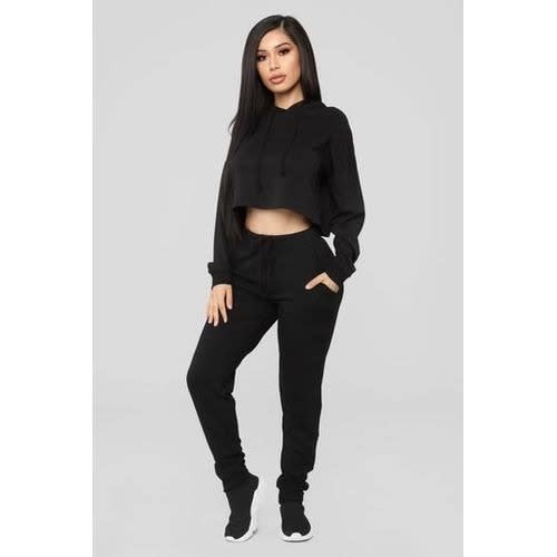 Women's Black Set - Crop Hoodie And Joggers