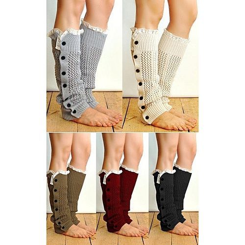 Winter Women's Open Weave Button Leg Warmer Boot Socks (Red)