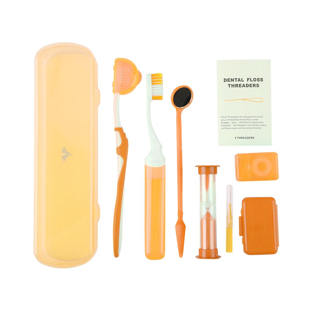 8 Piece Portable Orthodontic Oral Care Kit For Braces-Orange