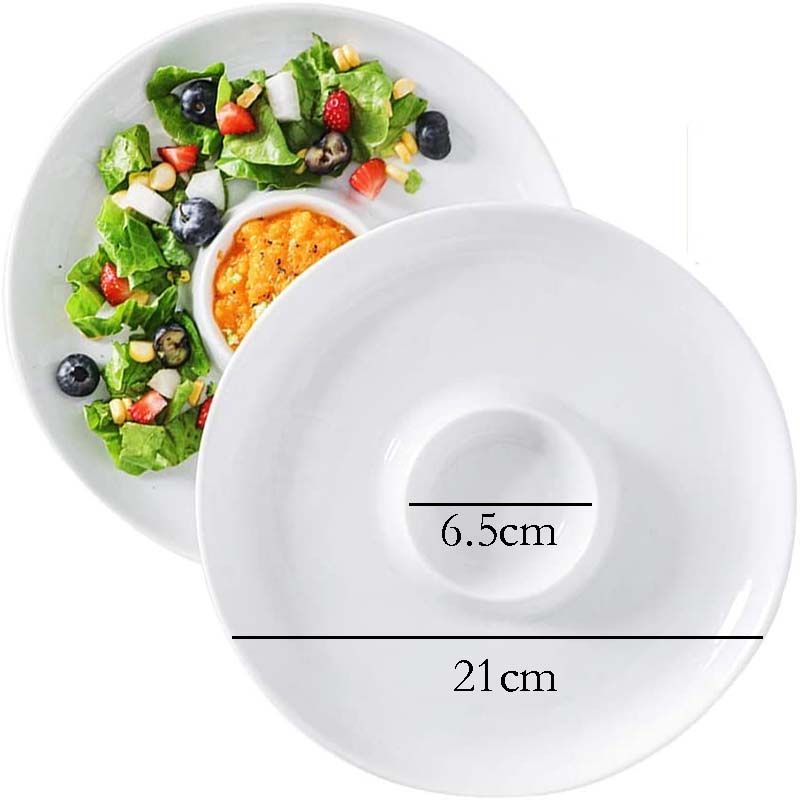 2 Pieces Ceramic Chip & Dip Platter, Round Serving Tray