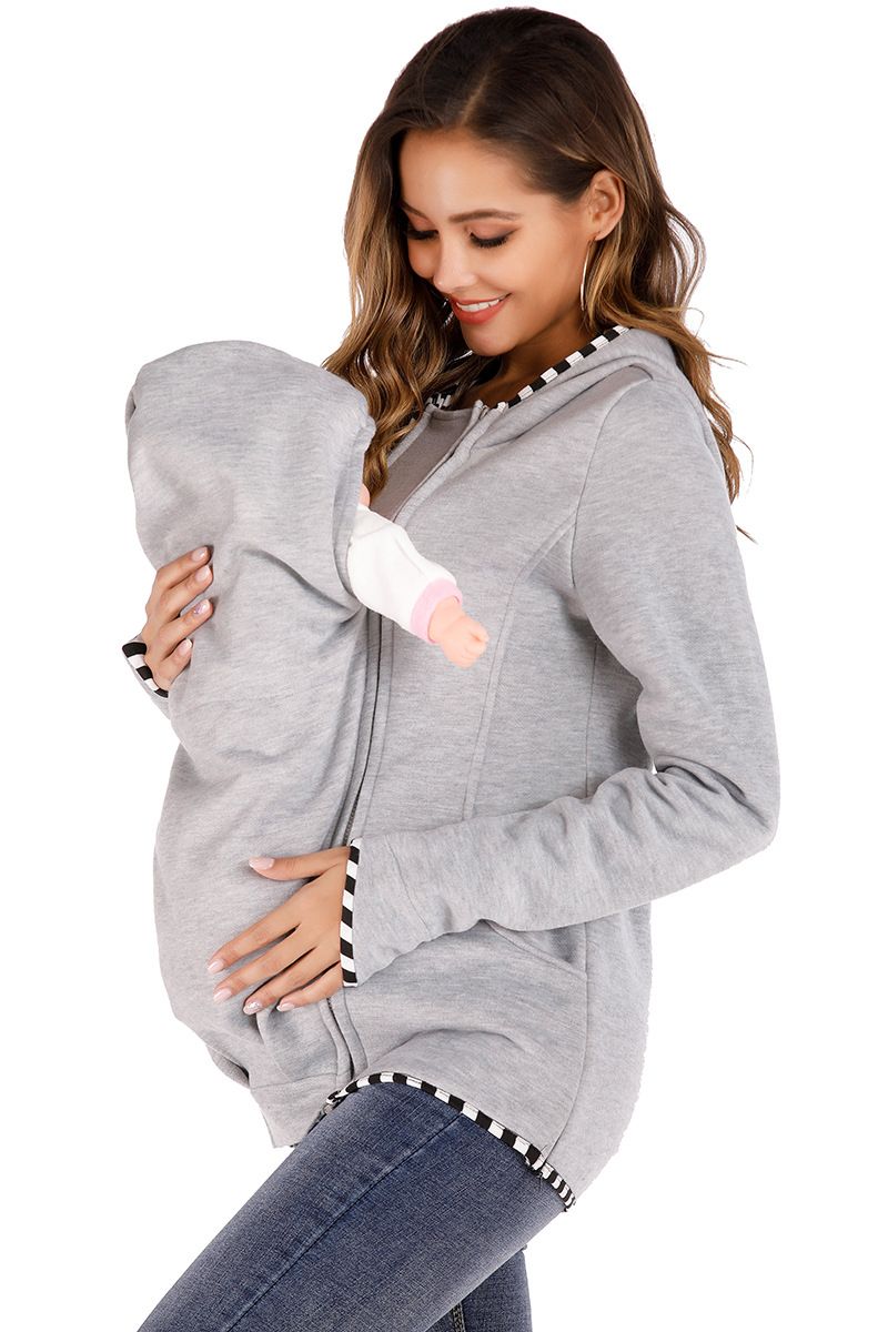 Gray-Women Carry Baby Pregnancy Mother Pregnant Women Kangaroo Jacket Tops Clothes