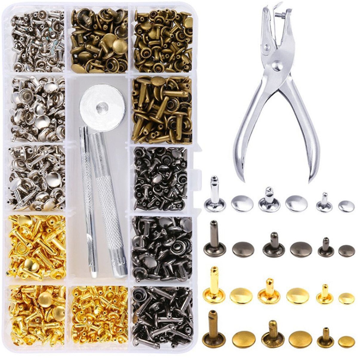 Press Studs Buttons Rings Snap Fasteners Metal Grommet Leather Rivets Tool Kit With/Without Pliers