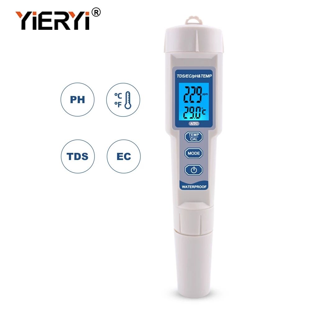 PH/TDS/EC/Temperature Meter Digital Water Quality Monitor Tester For Pool, Drinking Water, Aquarium