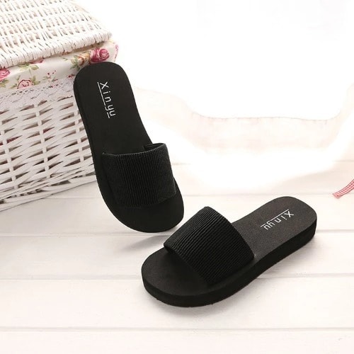 Women's Stripe Platform Slippers - Black