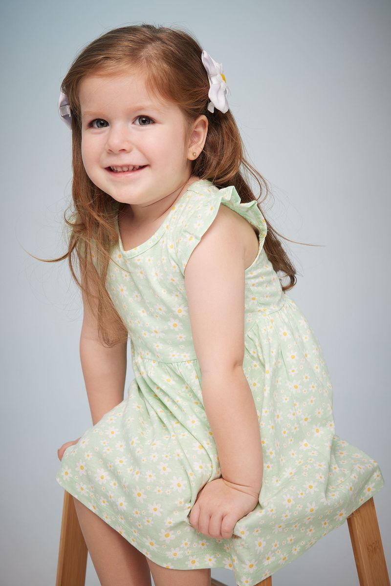 BabyGirl Casual Regular Fit Bike Neck Sleeveless Knitted Dress - Green