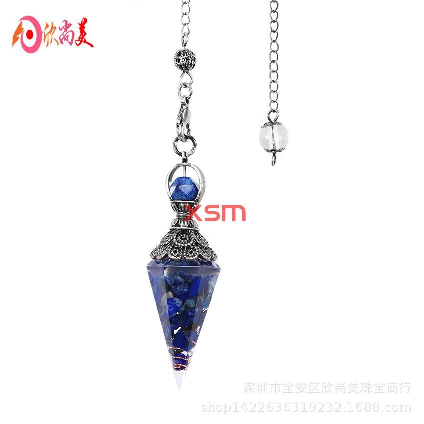 European and American cross-border foreign trade new accessories retro natural crystal gravel resin colorful hexagonal cone pendulum pendant Green gold