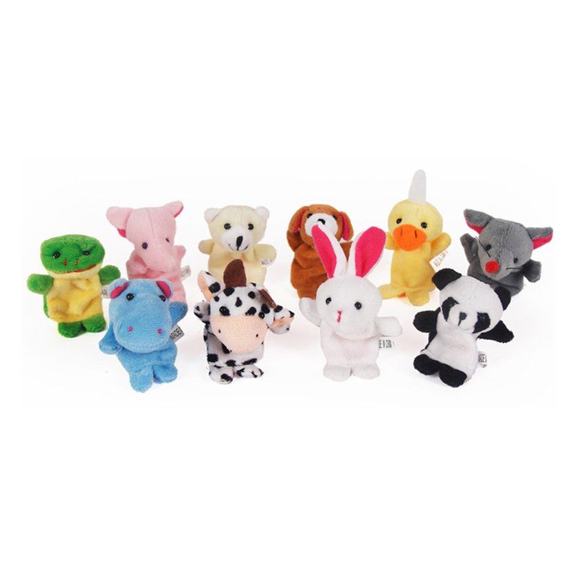 10P  Plush Animal Finger Pu Ets Baby Dual-layer Storytelling Props Kids Toys Gift-