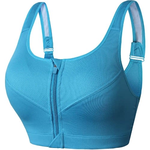 Women Padded Sport Vest With Adjustable Wide Strap And Zipper - Women Bra- Blue