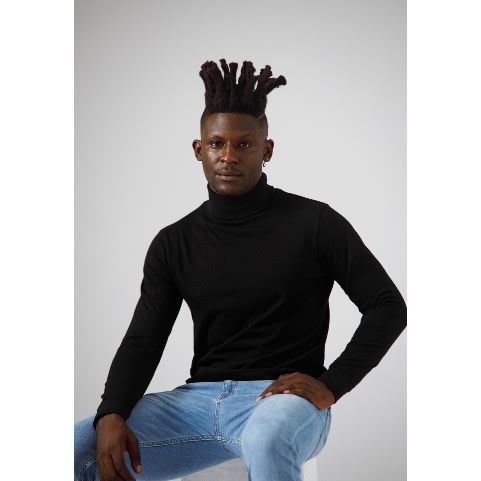 Turtle Neck Long Sleeve Polo - Black