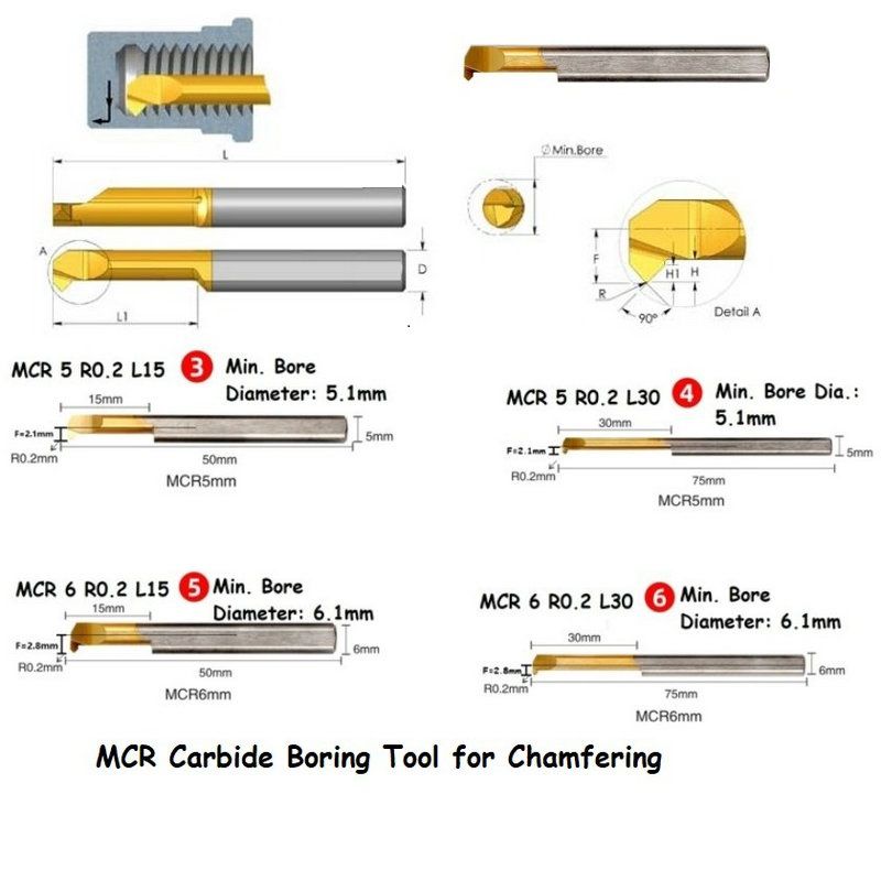 MCR 6 R0.2 L15 Chamfering And Boring Type Caribide Boring Tool Inner Hole Bore Cutters