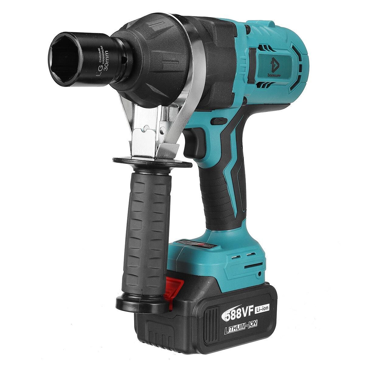 Doersupp 588VF Brushless High Torque Electric Wrench 19mm(3/4) Rechargeable Woodworking Maintenance Tool W/1pc/2pcs Battery EU/US Plug