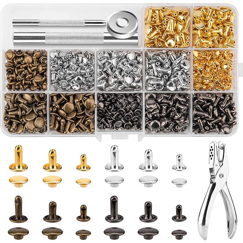 AT35 480 Pcs Metal Double Cap Rivets Studs Round Rivet For DIY Leather Craft Bag Belt Clothing Garment Shoes Fixing Tools