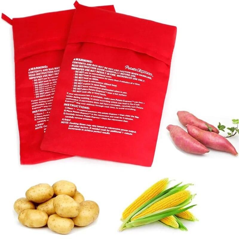 1PC NEW Red Washable Cooker Bag Baked Potato Microwave Cooking Potato Quick Fast Baking Potatoes Bag(cooks 4 potatoes at once)