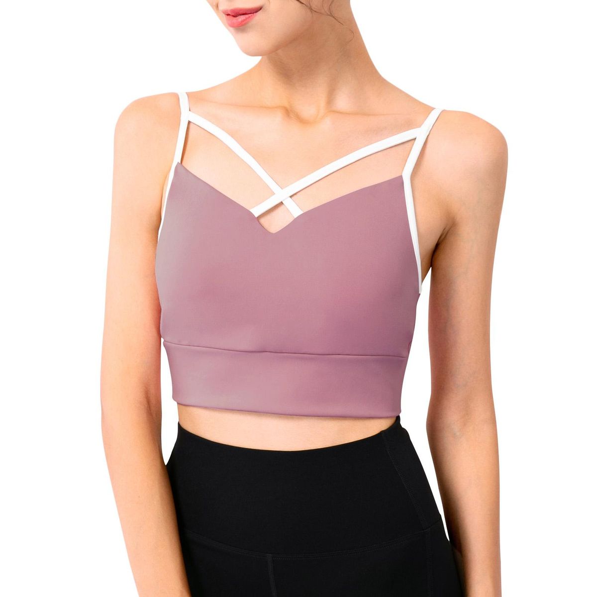 Women Sports Bra Spaghetti Criss-cross Straps Removable Padded U Back Athletic Workout Yoga Crop Tops