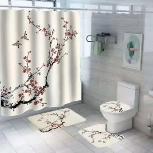 4 In 1 Bathroom Toilet Rug Set With 3D Printed Design