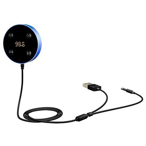 2 In 1 Wireless Bluetooth Car Kit Support Siri AUX Music Audio Receiver Adapter FM Transmitter Hands-free 3.5mm With Dual USB Charger(Blue) By HT