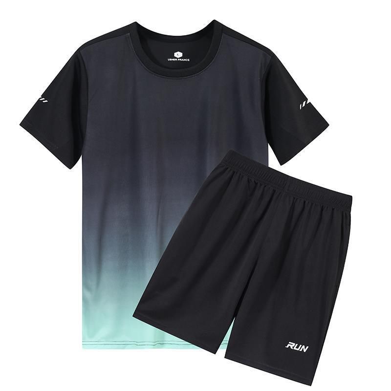 Men'S Sports Suit Thin Two-Piece T-Shirt + Shorts Green