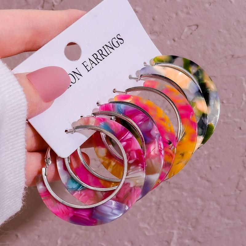 POXAM Geometric Statement Acrylic Hoop Women's Earrings Set for Women Drop Earrings 2022 Trendy Female Accessories Jewelry Gifts