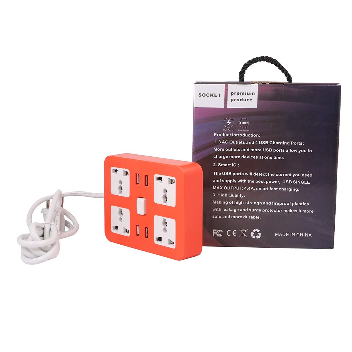 4 Usb Port Charger & 4 Ac Wall Power Socket Extension Power Strip High Quality, More Outlets And More Usb Ports