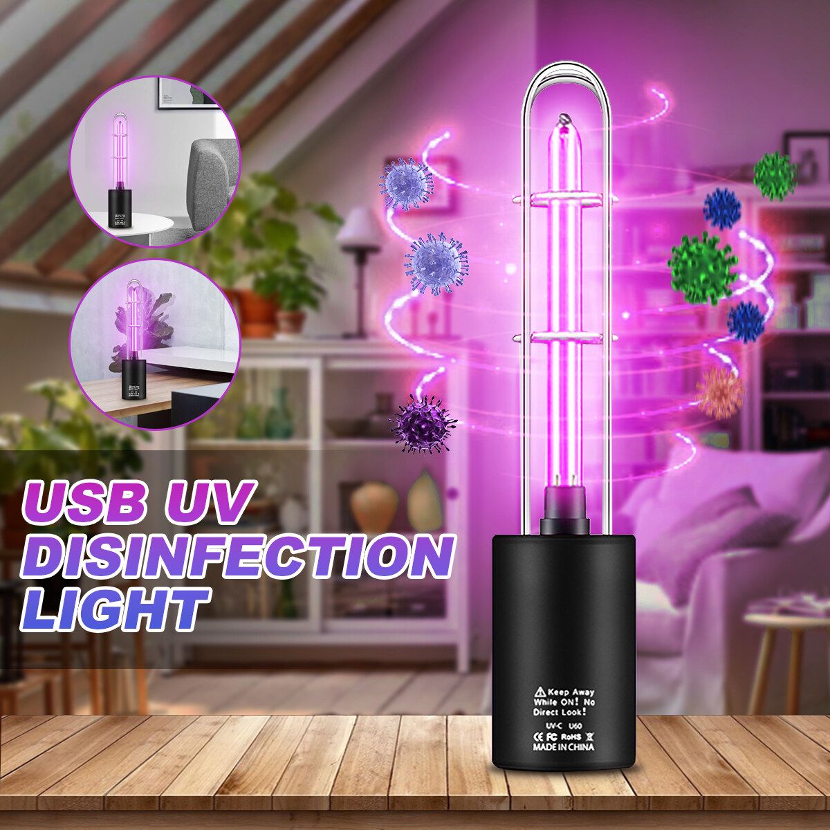 Rechargeable USB UV Light Tube Bulb Disinfection Bactericidal Lamp Ozone