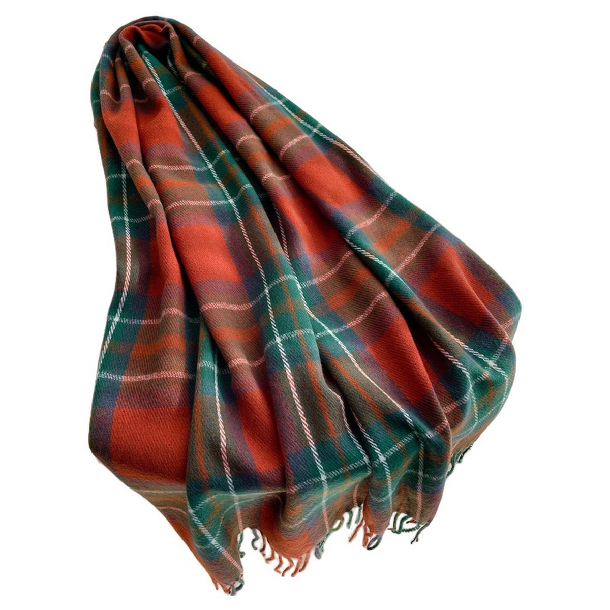 Women Scarf Women Winter Plaid Print Long Warm Shawl Orange