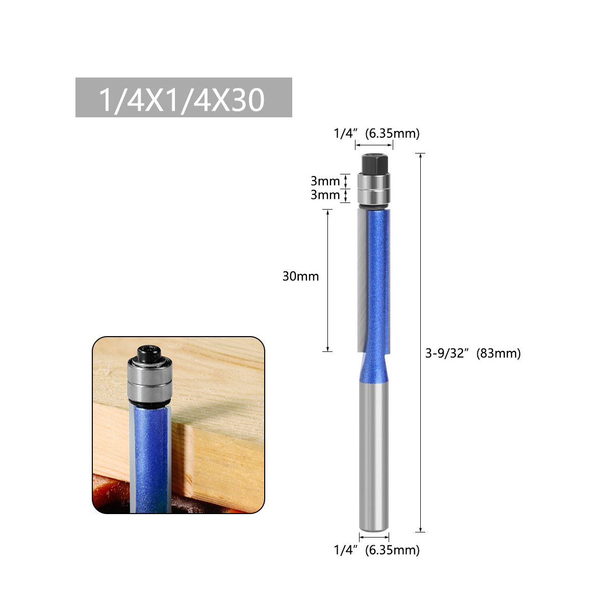 4Pcs 6.35mm Milling Cutter Flush with Router Bit Set