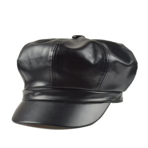 Leather Beret Cap - Black
