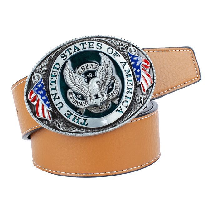 Luxury Leather Belt American Cowboy Cowgirl Fashion Waist Yellow-Eagle