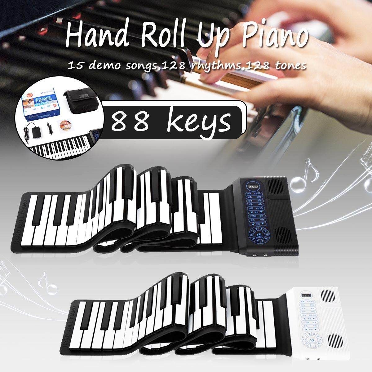 Portable Iword S3088 88 Keys Professional Hand Roll Up Piano Built In Dual Speakers White