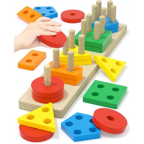 Montessori Geometric Column Shapes Sorter - 5 Shapes